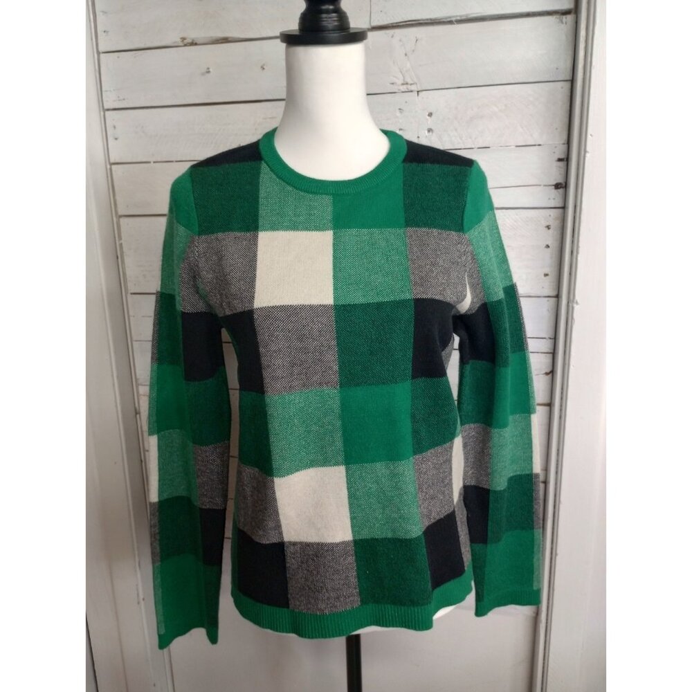 Tahari Women's Medium Green Plaid Sweater Long Sleeve Office Career Wear